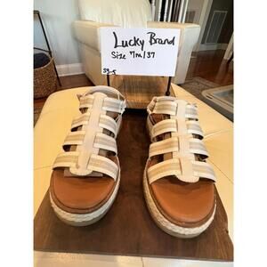 Lucky Brand Platform Sandals Women 7M Cream Woven Espadrille